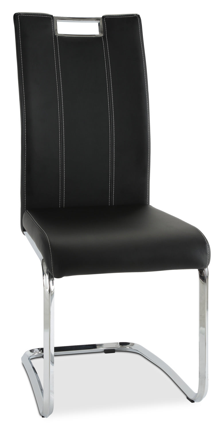 Tuxedo Dining Chair with Vegan-Leather Fabric, Metal - Black | Chaise de salle à manger Tuxedo en tissu de cuir végétalien et en métal - noire