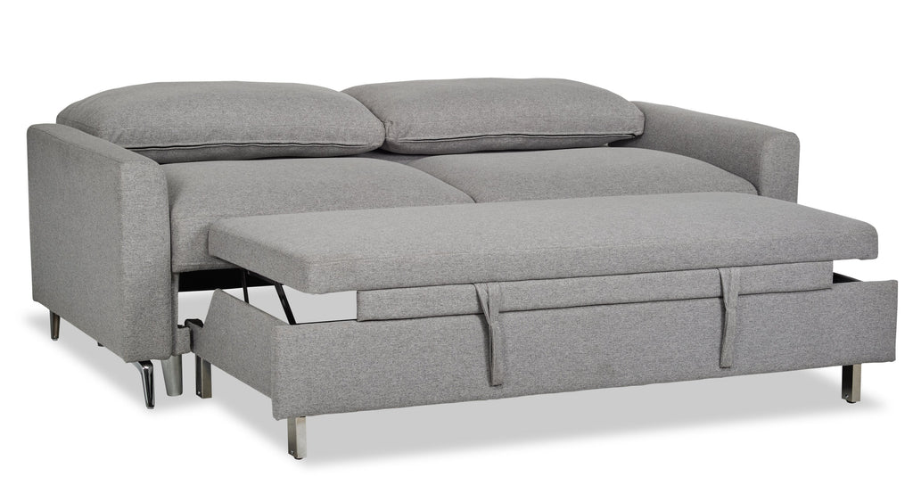 Wilson 77.5" Linen-Look Fabric Sleeper Sofa with Drop-Down Back Cushions and Metal Legs - Solis Grey  | Sofa-lit Wilson de 77,5 po en tissu d’apparence lin avec coussins de dossier rabattables et pattes en métal - gris Solis