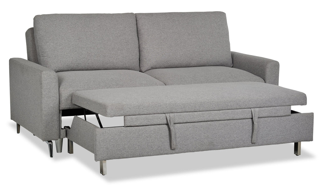 Wilson 77.5" Linen-Look Fabric Sleeper Sofa with Drop-Down Back Cushions and Metal Legs - Solis Grey  | Sofa-lit Wilson de 77,5 po en tissu d’apparence lin avec coussins de dossier rabattables et pattes en métal - gris Solis