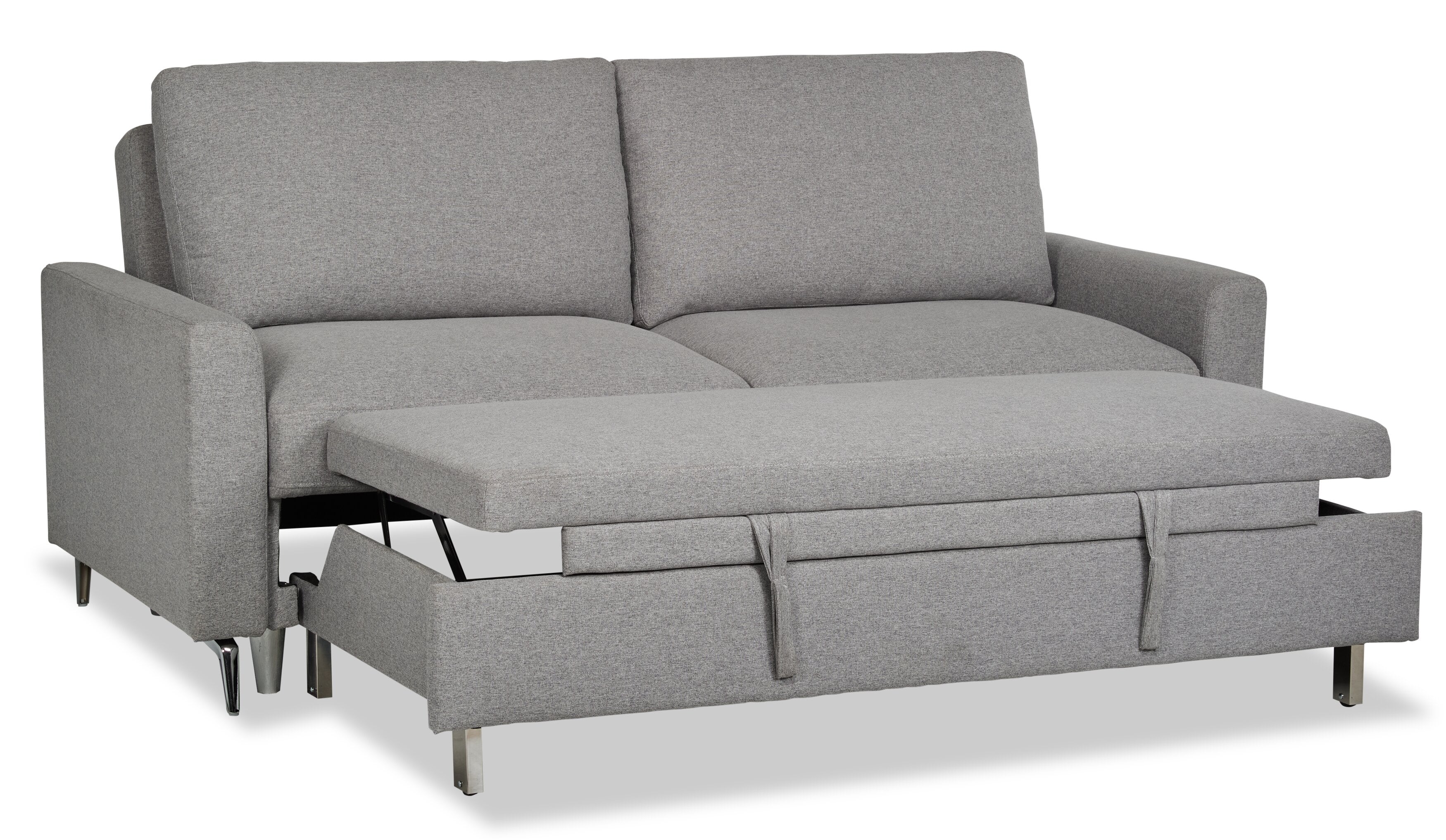 Wilson 77.5" Linen-Look Fabric Sleeper Sofa with Drop-Down Back Cushions and Metal Legs - Solis Grey  | Sofa-lit Wilson de 77,5 po en tissu d’apparence lin avec coussins de dossier rabattables et pattes en métal - gris Solis