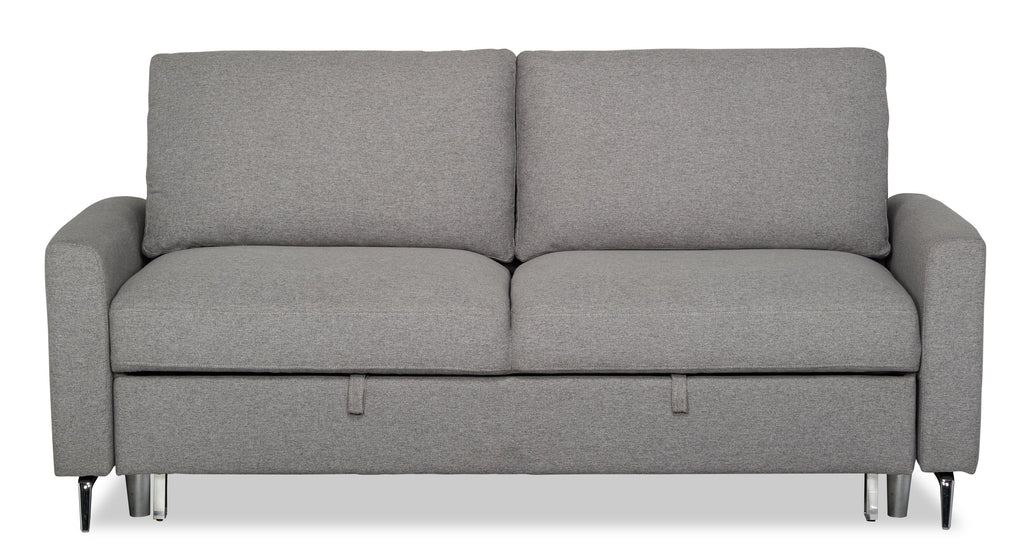 Wilson 77.5" Linen-Look Fabric Sleeper Sofa with Drop-Down Back Cushions and Metal Legs - Solis Grey  | Sofa-lit Wilson de 77,5 po en tissu d’apparence lin avec coussins de dossier rabattables et pattes en métal - gris Solis