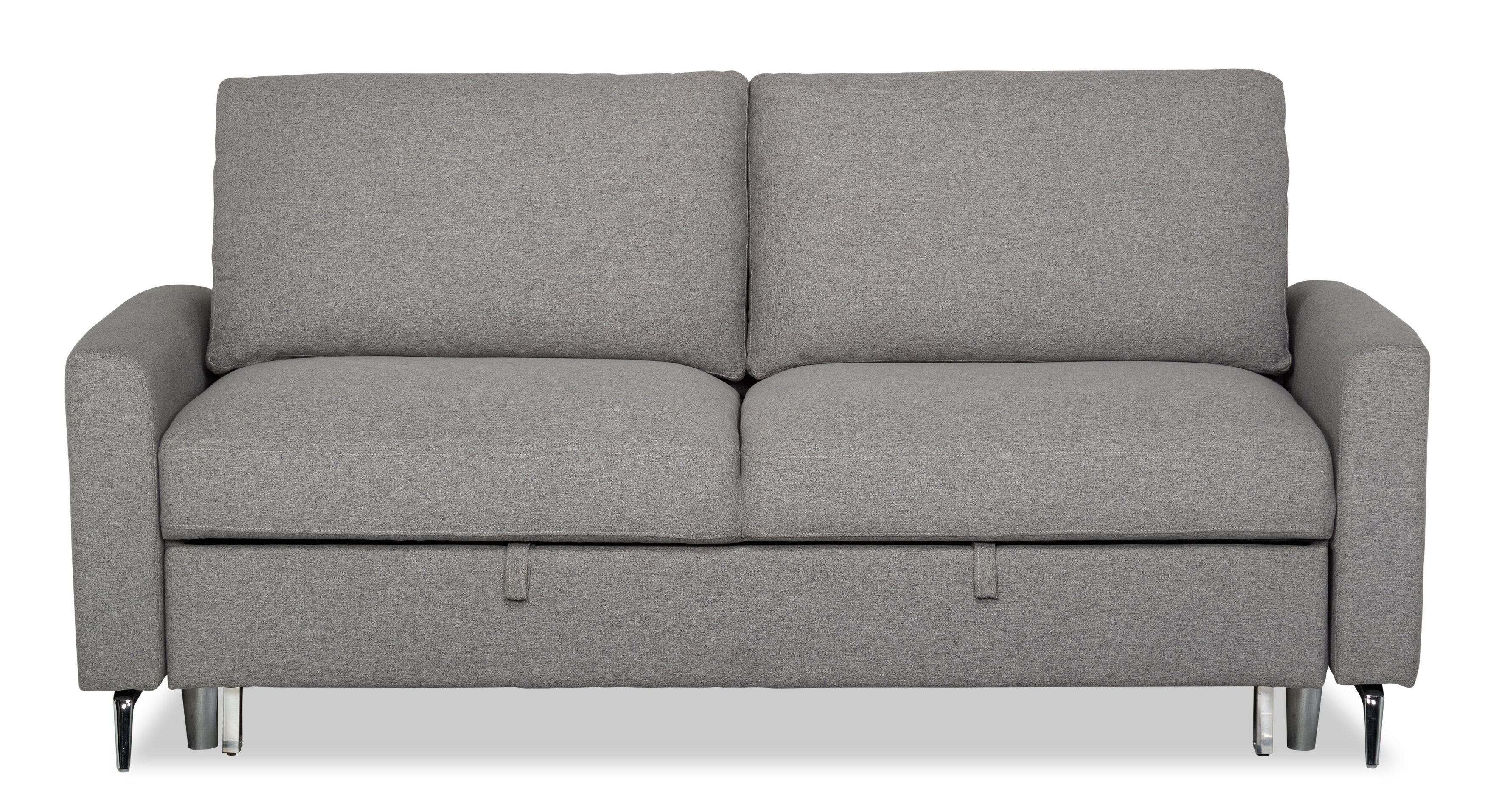 Wilson 77.5" Linen-Look Fabric Sleeper Sofa with Drop-Down Back Cushions and Metal Legs - Solis Grey  | Sofa-lit Wilson de 77,5 po en tissu d’apparence lin avec coussins de dossier rabattables et pattes en métal - gris Solis