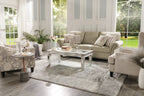 Made in Canada Wynn 93" Chenille Fabric Sofa with Nailhead Trim and Wood Bun Legs - Taupe | Sofa Wynn de 93 po fabriqué au Canada en tissu de chenille avec bordure de clous décoratifs et pattes en oignon en bois - taupe