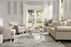 Made in Canada Wynn 93" Chenille Fabric Sofa with Nailhead Trim and Wood Bun Legs - Taupe | Sofa Wynn de 93 po fabriqué au Canada en tissu de chenille avec bordure de clous décoratifs et pattes en oignon en bois - taupe