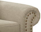 Made in Canada Wynn 93" Chenille Fabric Sofa with Nailhead Trim and Wood Bun Legs - Taupe | Sofa Wynn de 93 po fabriqué au Canada en tissu de chenille avec bordure de clous décoratifs et pattes en oignon en bois - taupe