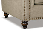 Made in Canada Wynn 93" Chenille Fabric Sofa with Nailhead Trim and Wood Bun Legs - Taupe | Sofa Wynn de 93 po fabriqué au Canada en tissu de chenille avec bordure de clous décoratifs et pattes en oignon en bois - taupe