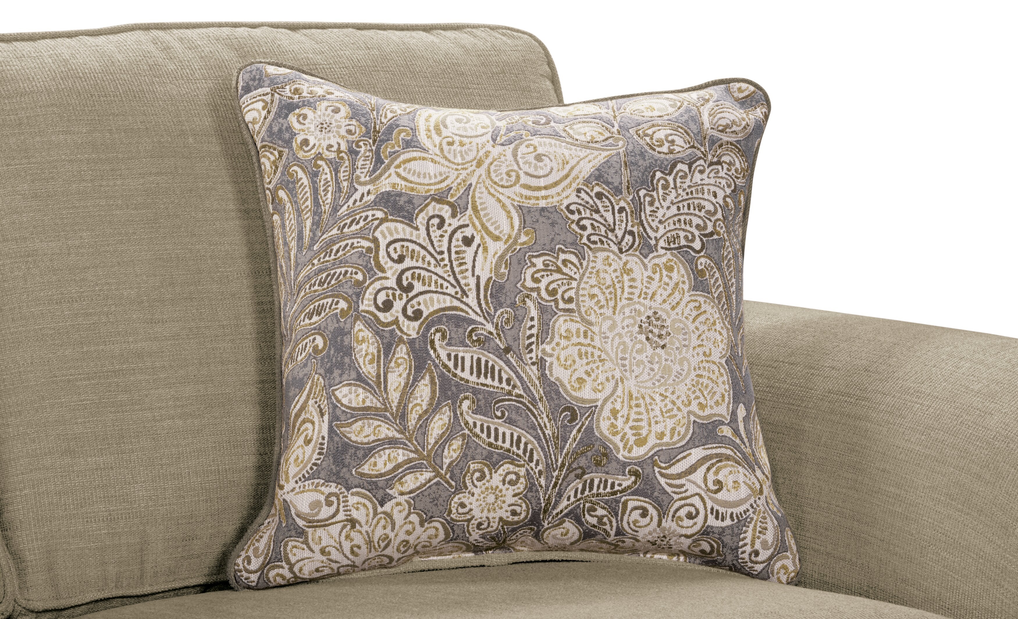 Made in Canada Wynn 93" Chenille Fabric Sofa with Nailhead Trim and Wood Bun Legs - Taupe | Sofa Wynn de 93 po fabriqué au Canada en tissu de chenille avec bordure de clous décoratifs et pattes en oignon en bois - taupe