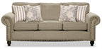 Made in Canada Wynn 93" Chenille Fabric Sofa with Nailhead Trim and Wood Bun Legs - Taupe | Sofa Wynn de 93 po fabriqué au Canada en tissu de chenille avec bordure de clous décoratifs et pattes en oignon en bois - taupe