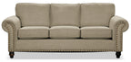 Made in Canada Wynn 93" Chenille Fabric Sofa with Nailhead Trim and Wood Bun Legs - Taupe | Sofa Wynn de 93 po fabriqué au Canada en tissu de chenille avec bordure de clous décoratifs et pattes en oignon en bois - taupe