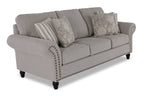 Made in Canada Wynn 93" Chenille Fabric Sofa with Nailhead Trim and Wood Bun Legs - Grey | Sofa Wynn de 93 po fabriqué au Canada en tissu de chenille avec bordure de clous décoratifs et pattes en oignon en bois - gris