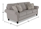 Made in Canada Wynn 93" Chenille Fabric Sofa with Nailhead Trim and Wood Bun Legs - Grey | Sofa Wynn de 93 po fabriqué au Canada en tissu de chenille avec bordure de clous décoratifs et pattes en oignon en bois - gris