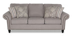 Made in Canada Wynn 93" Chenille Fabric Sofa with Nailhead Trim and Wood Bun Legs - Grey | Sofa Wynn de 93 po fabriqué au Canada en tissu de chenille avec bordure de clous décoratifs et pattes en oignon en bois - gris