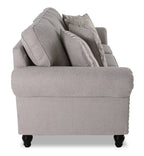 Made in Canada Wynn 93" Chenille Fabric Sofa with Nailhead Trim and Wood Bun Legs - Grey | Sofa Wynn de 93 po fabriqué au Canada en tissu de chenille avec bordure de clous décoratifs et pattes en oignon en bois - gris