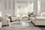 Made in Canada Wynn 93" Chenille Fabric Sofa with Nailhead Trim and Wood Bun Legs - Linen Beige | Sofa Wynn de 93 po fabriqué au Canada en tissu de chenille avec bordure de clous décoratifs et pattes en oignon en bois - beige lin