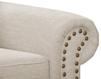 Made in Canada Wynn 93" Chenille Fabric Sofa with Nailhead Trim and Wood Bun Legs - Linen Beige | Sofa Wynn de 93 po fabriqué au Canada en tissu de chenille avec bordure de clous décoratifs et pattes en oignon en bois - beige lin