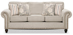 Made in Canada Wynn 93" Chenille Fabric Sofa with Nailhead Trim and Wood Bun Legs - Linen Beige | Sofa Wynn de 93 po fabriqué au Canada en tissu de chenille avec bordure de clous décoratifs et pattes en oignon en bois - beige lin