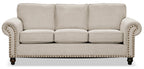 Made in Canada Wynn 93" Chenille Fabric Sofa with Nailhead Trim and Wood Bun Legs - Linen Beige | Sofa Wynn de 93 po fabriqué au Canada en tissu de chenille avec bordure de clous décoratifs et pattes en oignon en bois - beige lin