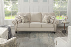 Made in Canada Wynn 93" Chenille Fabric Sofa with Nailhead Trim and Wood Bun Legs - Linen Beige | Sofa Wynn de 93 po fabriqué au Canada en tissu de chenille avec bordure de clous décoratifs et pattes en oignon en bois - beige lin