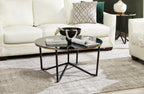 Xander 36" Modern Round Glass Top Coffee Table - Black and Gold with Metal Legs|Table à café ronde moderne Xander de 36 po avec dessus en verre - noire et dorée avec pattes en métal