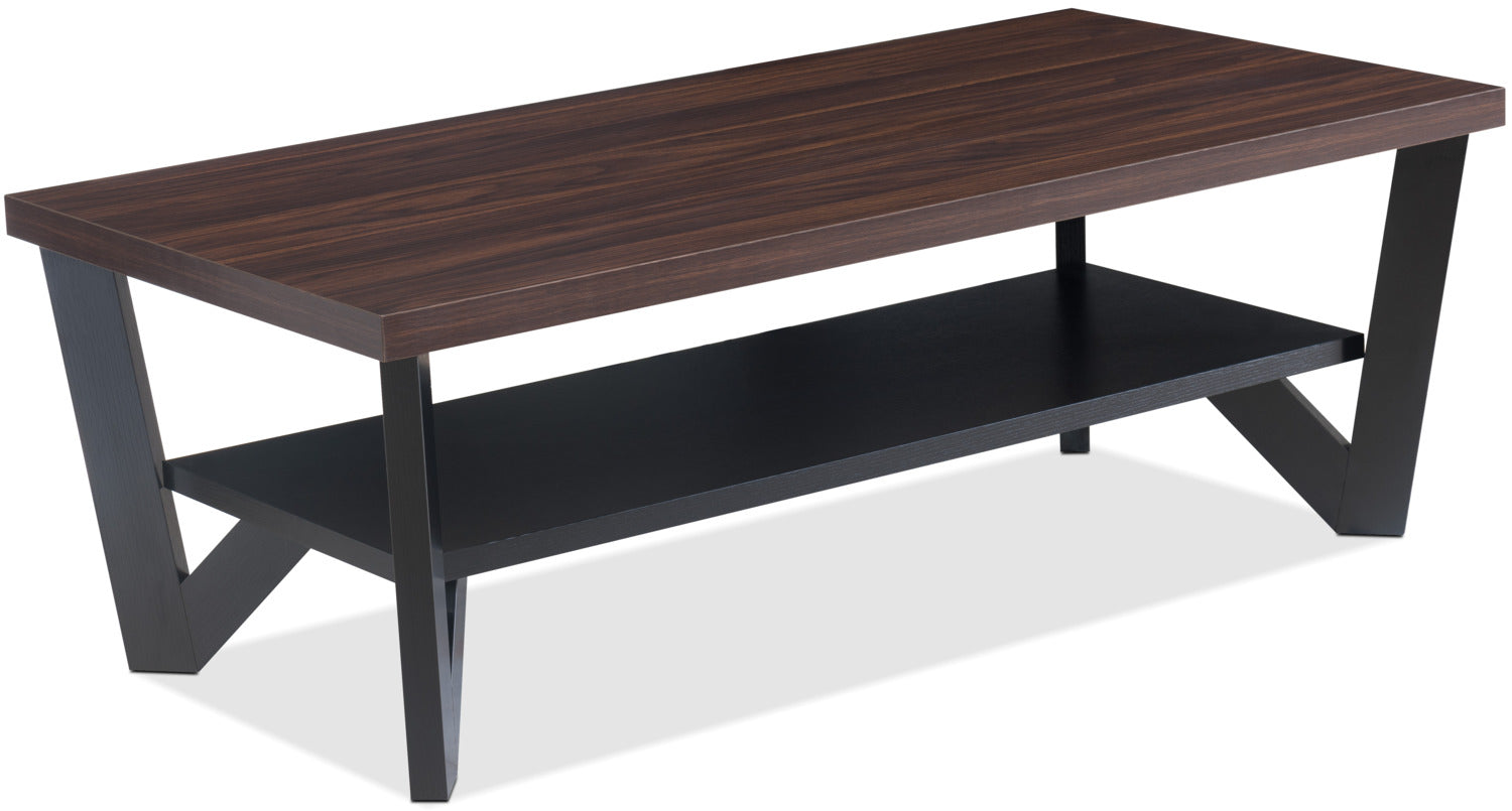 Arika 47.5" Modern 3-Pack Coffee + 2 End Tables with Shelf - Dark Walnut annd Black |Ensemble 3 tables modernes Arika de 47,5 po (table à café et 2 tables de bout) avec tablette - noyer foncé et noir