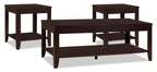 Aspen 47.3" Traditional 3-Pack Coffee + 2 End Tables - Espresso Brown |Ensemble 3 tables traditionnelles Aspen de 47,3 po (table à café et 2 tables de bout) - brun espresso