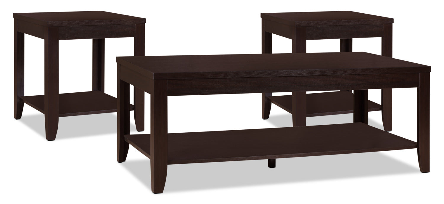 Aspen 47.3" Traditional 3-Pack Coffee + 2 End Tables - Espresso Brown |Ensemble 3 tables traditionnelles Aspen de 47,3 po (table à café et 2 tables de bout) - brun espresso
