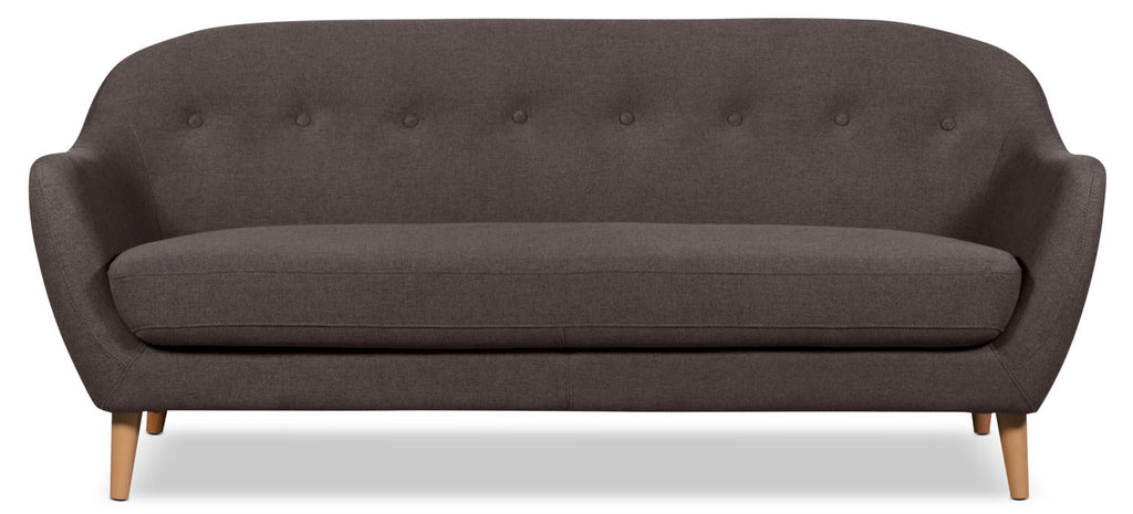 Calla 73.62" Linen-Look Fabric Condo Size Sofa with Button Tufting and Wood Legs - Dark Grey | Sofa Calla de 73,62 po de format condo en tissu d’apparence lin avec capitonnage et pattes en bois - gris foncé
