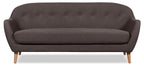 Calla 73.62" Linen-Look Fabric Condo Size Sofa with Button Tufting and Wood Legs - Dark Grey | Sofa Calla de 73,62 po de format condo en tissu d’apparence lin avec capitonnage et pattes en bois - gris foncé