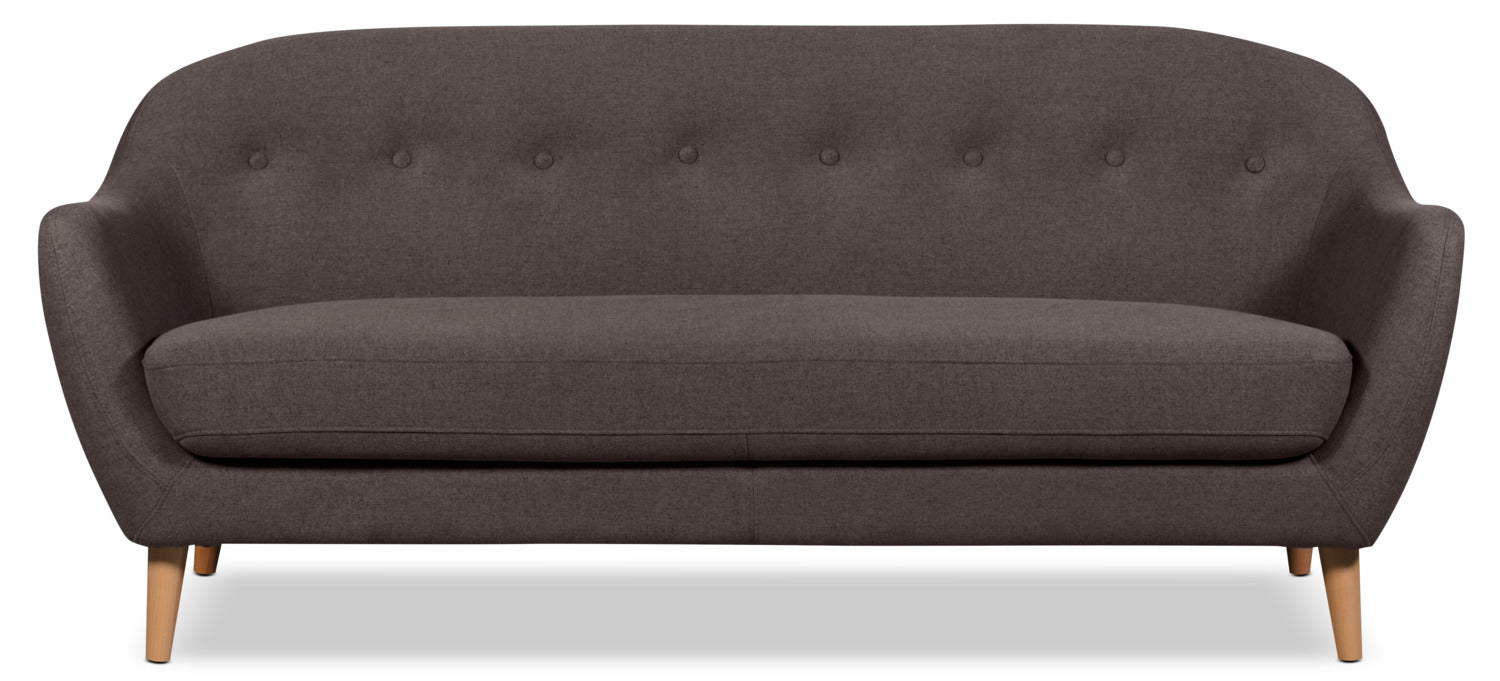 Calla 73.62" Linen-Look Fabric Condo Size Sofa with Button Tufting and Wood Legs - Dark Grey | Sofa Calla de 73,62 po de format condo en tissu d’apparence lin avec capitonnage et pattes en bois - gris foncé