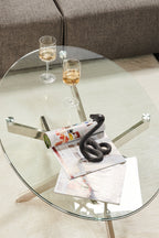 Zila 48" Modern Round Glass Top Coffee Table - Silver with Stainless Steel Base|Table à café ronde moderne Zila de 48 po avec dessus en verre - argentée avec base en acier inoxydable