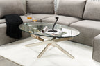Zila 48" Modern Round Glass Top Coffee Table - Silver with Stainless Steel Base|Table à café ronde moderne Zila de 48 po avec dessus en verre - argentée avec base en acier inoxydable